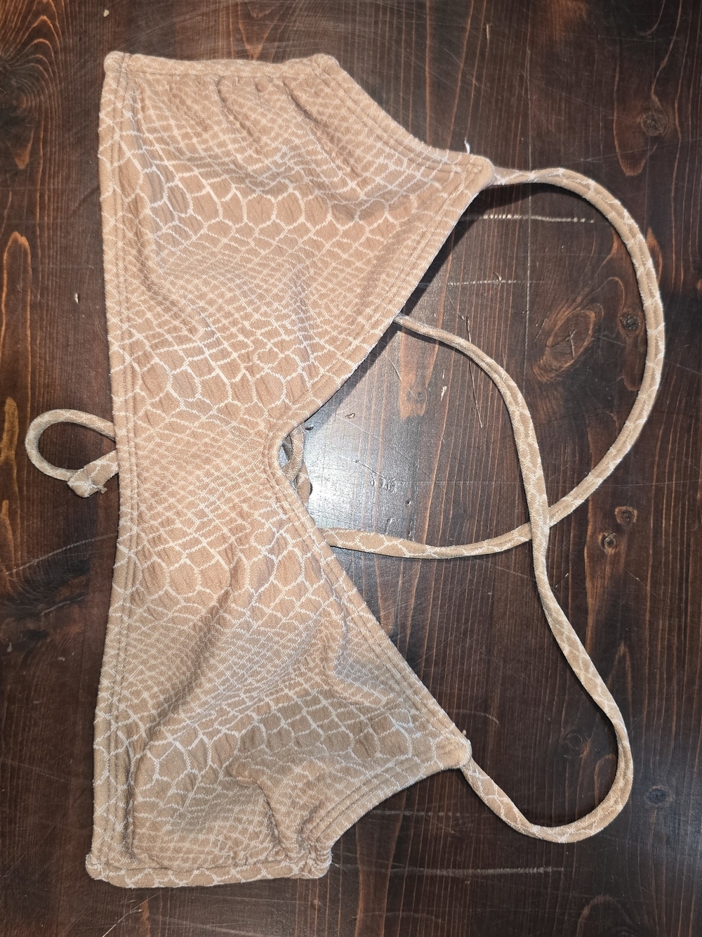 Hula Honey Tan Snakeskin Print Strappy Lace-Up Back Bikini Top
